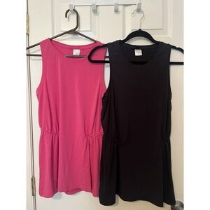 Athleta Set Of 2 Air Out Cinch Tank Tunic Top Hot Pink Black Activewear Size M